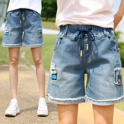 동대문스타일 여자 4부 청반바지 빈티지 카브라 스판 밴딩 반바지, 단일색상, 66(M)