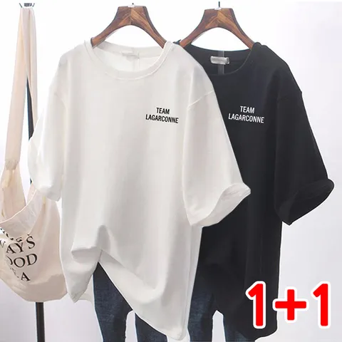 2세트 여름 반팔 레터링 티셔츠 팀베이T, 블랙+화이트, FREE