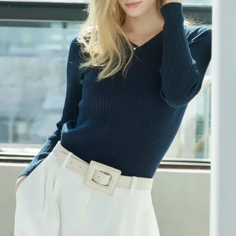 [르포엠]하트 V넥 클래식 골지 니트 4종세트, 66, 블랙네이비+아이보리...