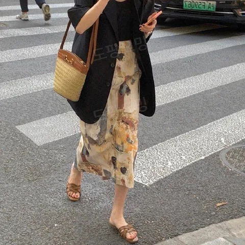 여배우의사생활 오윤아 레트로스커트 치마 슬릿 하이웨스트 코디, A, XS