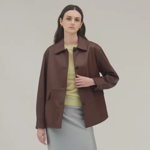 신비 여성용 벨티드 램스킨 자켓 KSJK240401, 브라운, M