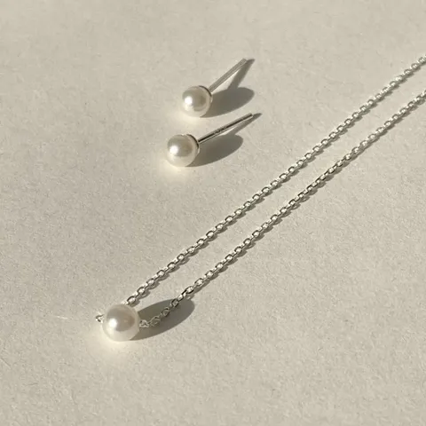 엘라주르 여성용 silver925 스와로브스키 진주 목걸이 + 귀걸이 세트, 실버