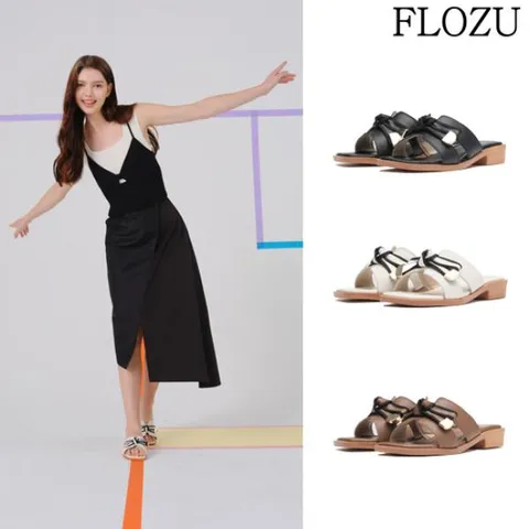 플로주 [플로주] 소가죽 리본 슬리퍼, 필수선택, 없음/235/브라운