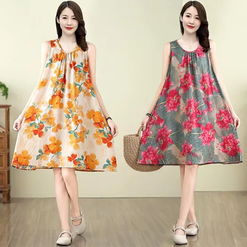 [헬리꽁땡] 인견동백꽃원피스2종, 색상:오렌지화이트+..., 상세 설명 참조