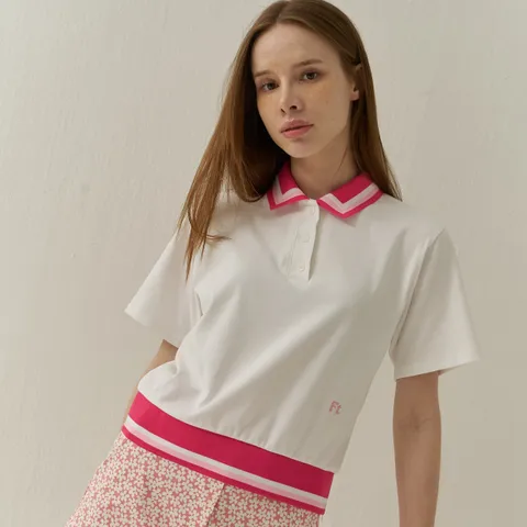 티앤드골프 여성 레인보우 반팔 카라 티셔츠 골프웨어 스포츠웨어, FREE(55~66..., 핑크