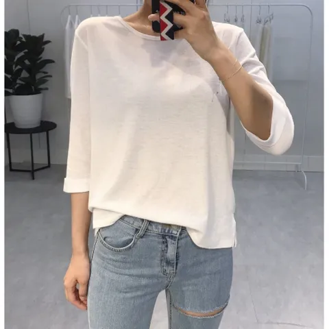 린넨 7부 티셔츠 4color 여성 여름 데일리룩, Free, 블랙