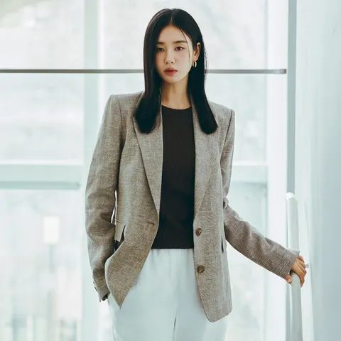 [최초가 99 000원]셀렙샵 에디션 24SS 프렌치린넨100 체크자켓, 크림아이보리, 66