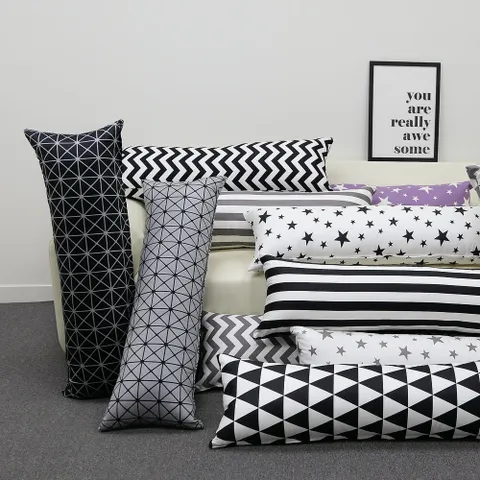 헬로베딩 북유럽풍 솜포함 2인용 베개/롱쿠션, 01.엣지블랙, 35×100(cm)