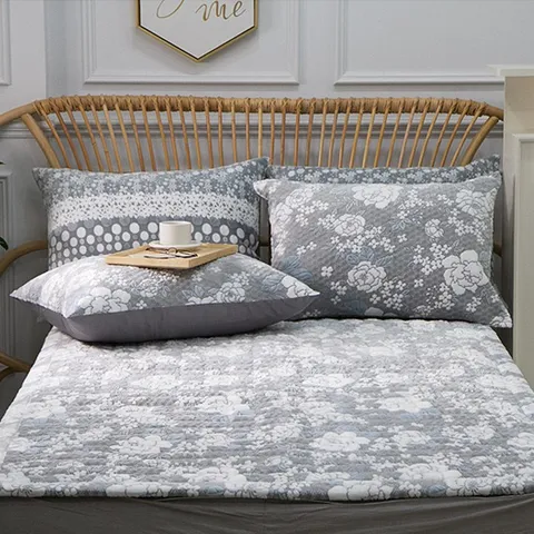 미엔느 모던 5mm 착번아웃 극세사 이불패드 세트, 그레이, 퀸