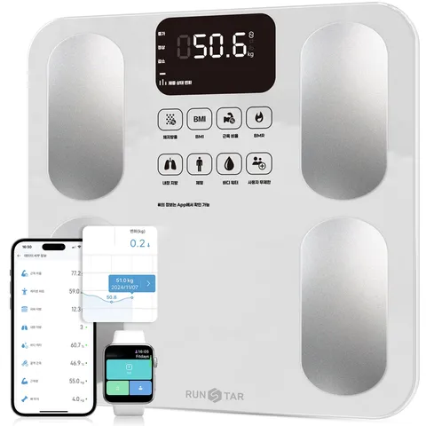 런스타 체중계 가정용 체중계 인바디 체중계 몸무게 저울 몸무게 체중계 체지방 체중계 스마트 체중계 인바디 블루투스 체지방 체중 몸무게, 화이트, FI2019LB-A, 1개