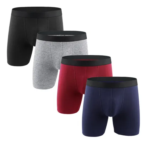 남성 언더웨어 순면 3부 롱 드로즈 사각 팬티 4종 패키지, 혼합-그레이1+와인..., M