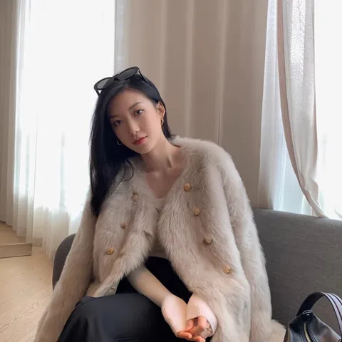 MSBEAST 프렌치 뮤즈 수입 토스카나 가죽 퍼 일체 코트 여 더블 무스탕 코트, L, 그레이