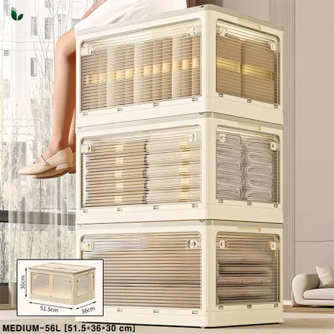 [LxU] 최신형 접이식 5면 오픈형 리빙박스 폴딩 수납 캠핑 다용도, 중형-56L(515..., 아이보리, 1개