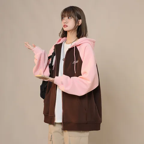 XZ409-1-Y03-P70 가을 빈티지 나그랑 후드 가디건 후드 루즈핏 코트여(88), M, 핑크