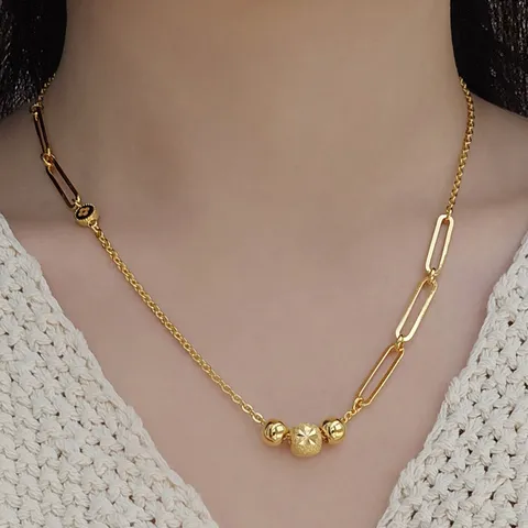 24k 순금 명품 클로버 오닉스 볼 클립 체인 여자 금 목걸이 디자인 선물, 순금 18.75g, 40