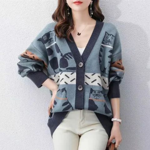 로아스 니트 카디건, FREE, 블루