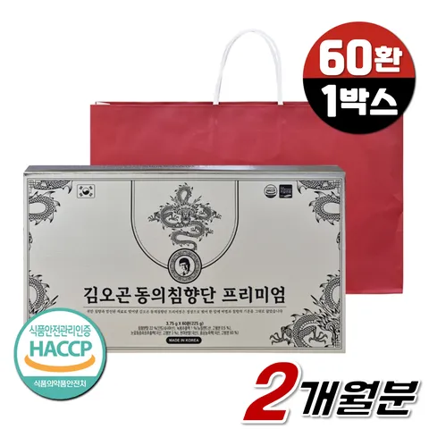 (와이아이몰) 김오곤 침향단 프리미엄 60환 부모님 명절 선물 침향환 3.75g 쇼핑백포함, 225g, 1박스