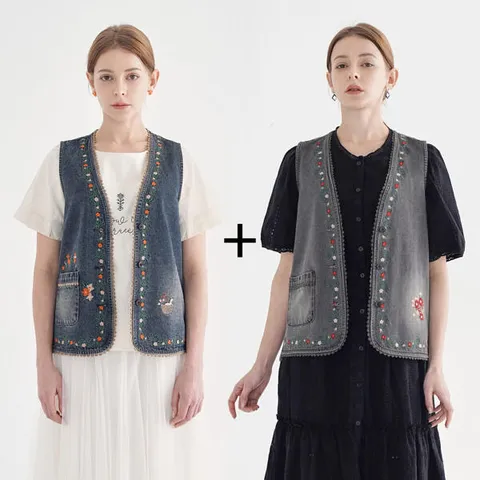 La RACEE 라라쎄 자수 데님 베스트 2종, [00005] 99, 단일상품