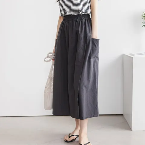 키스홀릭 포켓 와이드 랩 밴딩 치마바지, 차콜