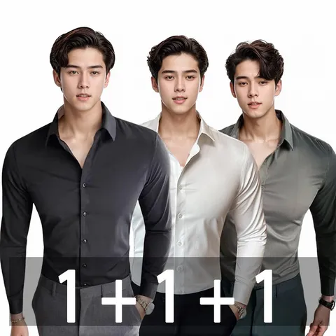 BIKASU 남자 캐주얼 스판 셔츠 오버핏 데일리 남방 긴팔 와이셔츠 3종세트, 그레이+블랙+화이트, 3XL
