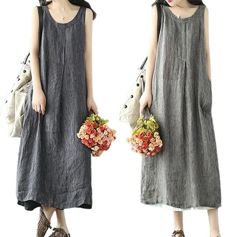 77우먼스 여성 퓨어리원피스 2컬러 빅사이즈 나시원피스 민소매 편안한 체형커버 롱원피스 퓨어리 원피스 드레스 데일리룩 이월 이월상품 [리현커머스], 2XL(88), 진그레이