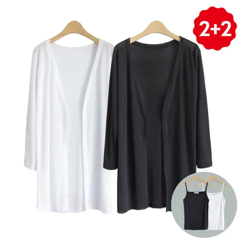 민트위니 여성용 썸머 오픈가디건 긴팔 오버핏 4장세트, 블랙+화이트, FREE