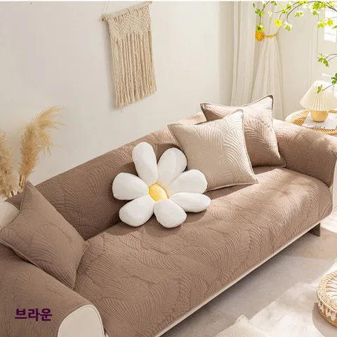 바나나잎 넓은 순면 패브릭 돌 카우치 모던 쇼파 패드 매트 토퍼 덮개 카바 3인용 부터 6인용, [바나나잎]3인용 ..., 브라운