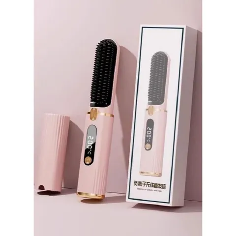 무선 빗 고데기 볼륨 뿌리 휴대용 여행용 매직기 C타입 충전식 온도조절, 핑크