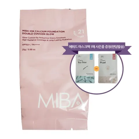 미바 왕쿠션 시즌3 이온칼슘 파운데이션 더블 쿠션 글로우 25g 럭셔리(심플) 사은품 에뛰드 마스크팩 1매 랜덤발송, 21호 로지 아이보..., 1개