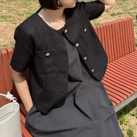 반팔트위드자켓 빅사이즈자켓 여성봄자켓 오버핏 루즈핏 임산부 여름 하객룩