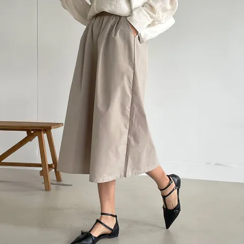 즈본 여성 큐롯팬츠 A라인 밴딩 치마바지, 베이지, L-XL