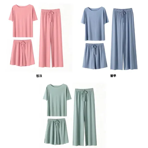 여성 여름 아이스 쿨링 냉장고 밴딩 팬츠 3종세트