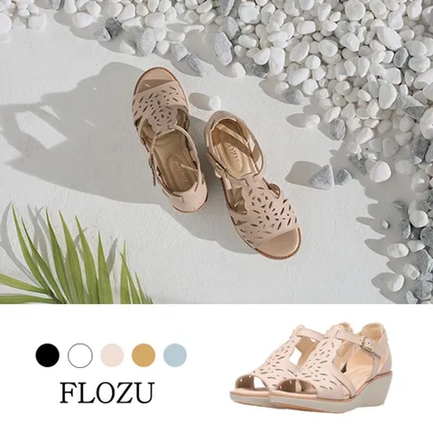 플로쥬 플로쥬 소가죽 웨지샌들