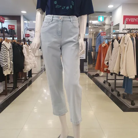 샤트렌 여름 데님 청바지 세미 베기핏 뒤허리 고무밴드 시원한 컬러감으로 멋스럽게 코디하는 데일리 여행룩으로 잘 어울리는 청바지, 블루, 73(29)