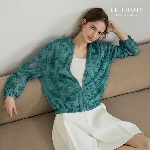 [LE TROIS]25SS 르투아 블라썸 시스루 자켓, 펄아이보리/88