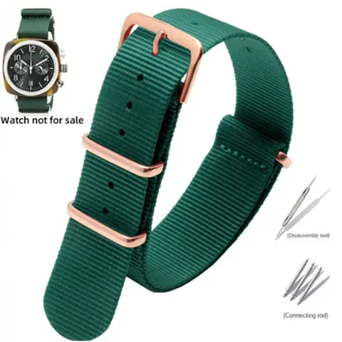 하이 퀄리티 범용 나일론 시계 스트랩 브리스톤 DW 시걸 시티즌 워터 고스트 야외 방수 체인 20mm, 그린 스트랩 로즈골...