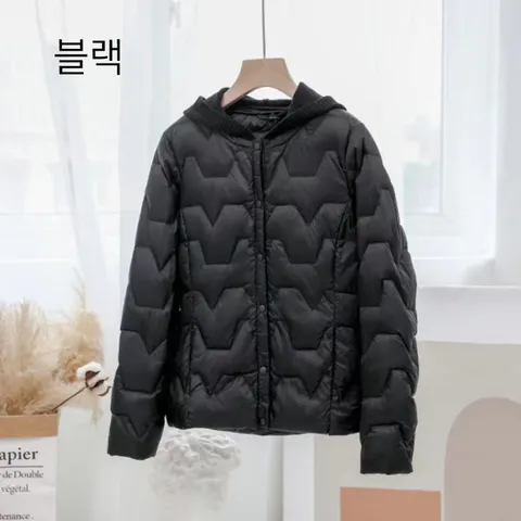 차쿠 여성 오리털 경량 패딩점퍼 덕다운 오리털 후드점퍼, 블랙, XL