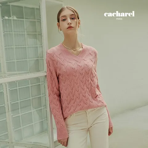 [런칭가79 900원] 까사렐 23FW 메탈 V넥 케이블 니트 4종, 4종, 66