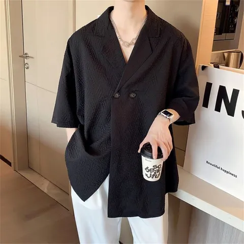 besteffie 남자자켓 여름 카라넥 루즈핏 세미 정장자켓 반팔자켓 점퍼 캐주얼 패션 빅사이즈 남성재킷 C15