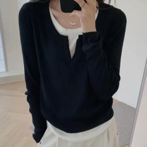 [라일리여성의류] Rly 레이어드 긴팔 티셔츠 슬릿 디테일 밑단 소매 배 (44239545)