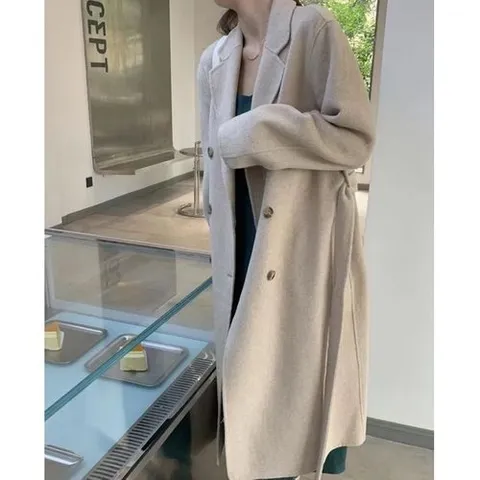 신이 키작녀 핸드메이드 숄카라 벨티드 벨트 캐시미어 코트 블랙 오트밀 롱코트 피코트 울코트_P331772117