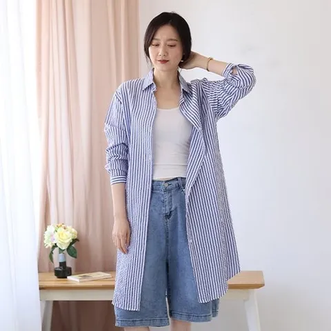 [웬디즈갤러리]피그랑 시어서커 줄지 롱셔츠
