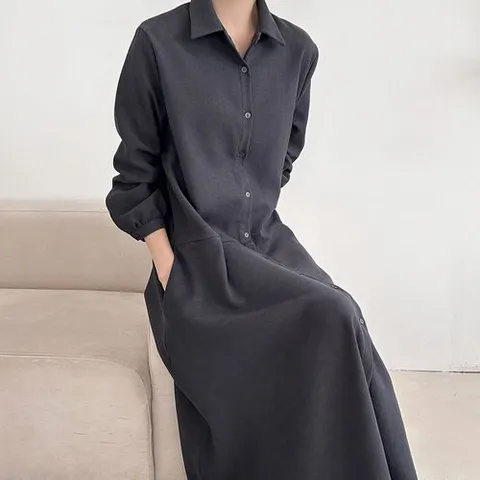 [옷자락] 여자 가을 하객룩 박시 플레어 셔츠원피스 롱원피스