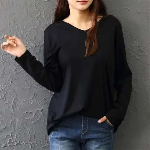 빅사이즈사랑해요 w076L008 브이넥 여유핏 긴팔 티 WW