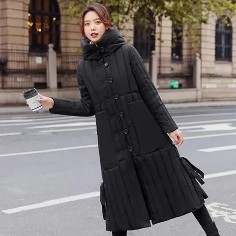 [시스터즈] 여성 데일리 밑단 절개라인 후드 롱패딩