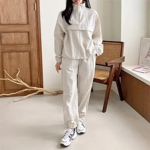 여성 긴팔 아노락 세트 트레이닝 조거 팬츠 점퍼 운동복 셋업_P328011450