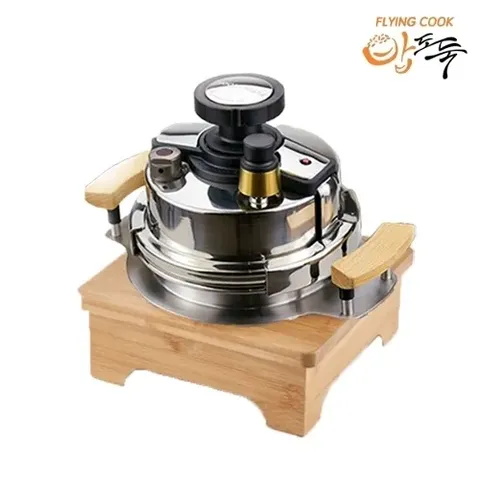 플라잉쿡 압력밥솥 [2인용 A세트] / 인덕션 가스 뉴밥도둑 압력솥 미니 1인용 스텐 캠핑 손잡이 나무받침