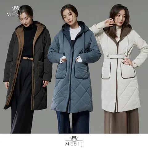 [메시제이] 후드 롱 퍼 패딩코트