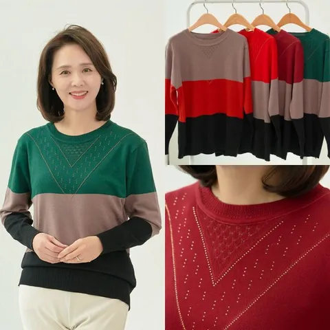 마미소 삼색니트 엄마옷 할머니옷 빅사이즈 4060 중년여성패션