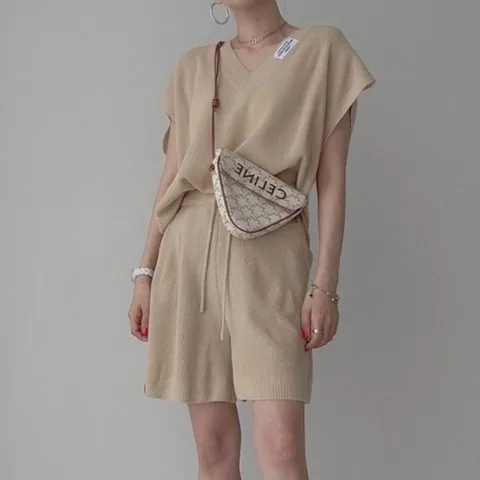 니트투피스 여성 여름 니트 예쁜 반팔 반바지 세트